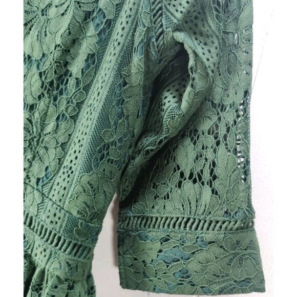 Metisu Dress Forest Green Ivy Lace Pattern Lined Overlay V-neck Size S - Picture 7 of 16